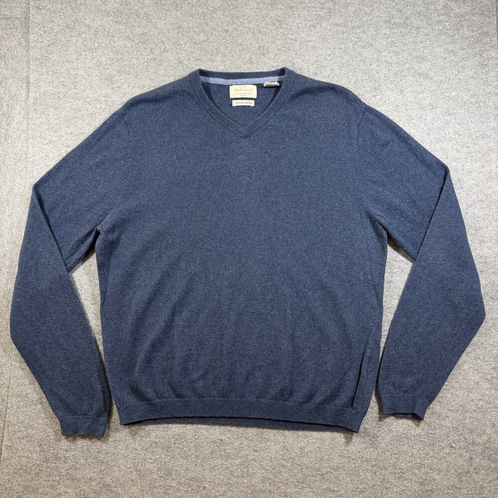 Weatherproof Vintage Sweater Mens L Navy Soft Cashmere V-Neck Preppy Fall Knit